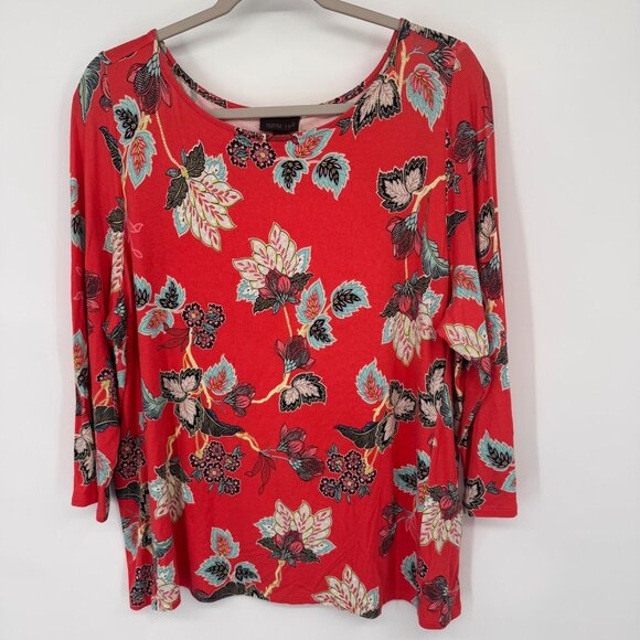 J jill Wearever Collection orange Floral knit  3/4 Sleeve Top size large petite - Picture 5 of 9